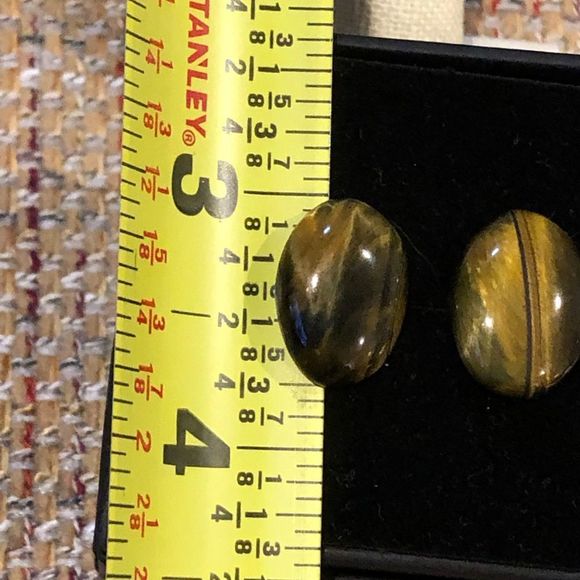 Tigers Eye Oval Cabochon Earrings With Sterling Silver Posts - Picture 4 of 12